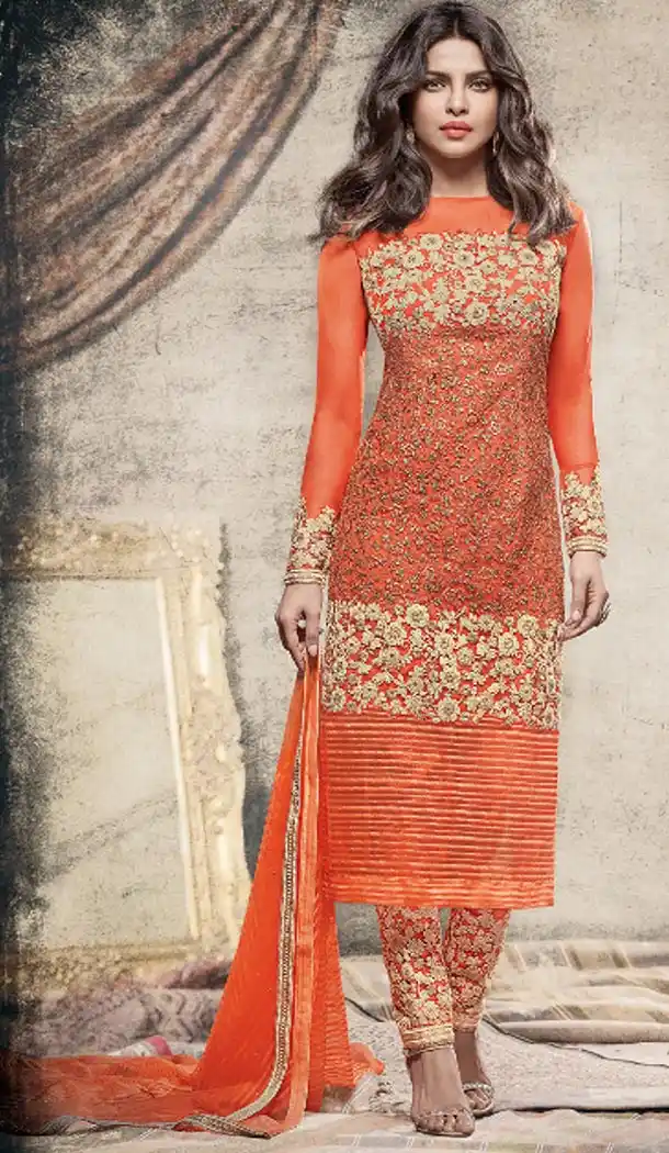 Bollywood Celebrity Priyanka Chopra Salwar Kameez in Orange Color | FH518478774