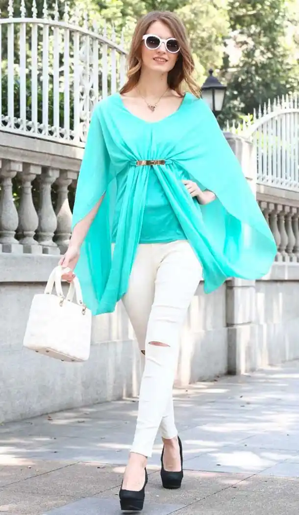 Georgette Fabric Parallel Style Readymade Kurtis in Turquoise Color | FH518678783
