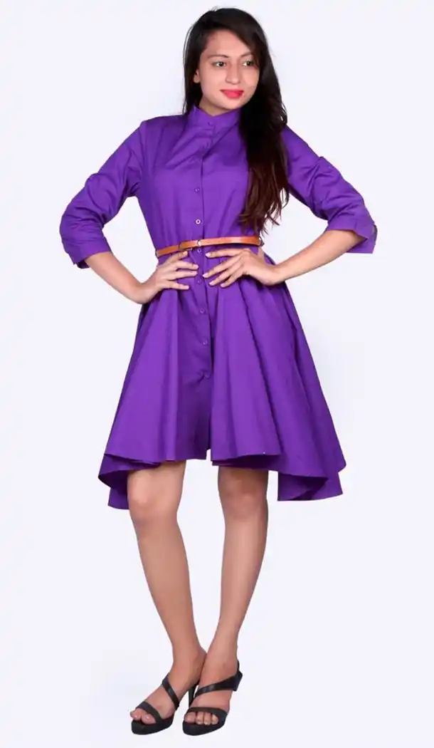 Polyester Fabric Shirt Style Readymade Kurtis in Purple Color | FH518678788
