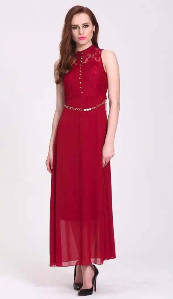 Georgette Fabric A-line Style Readymade Kurtis in Crimson Color | FH518678790