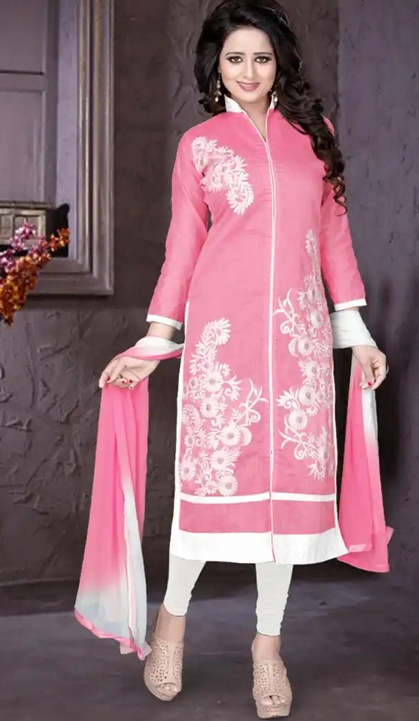 Straight Cut Style Chanderi Silk Salwar kameez in Pink Color | FH519478908