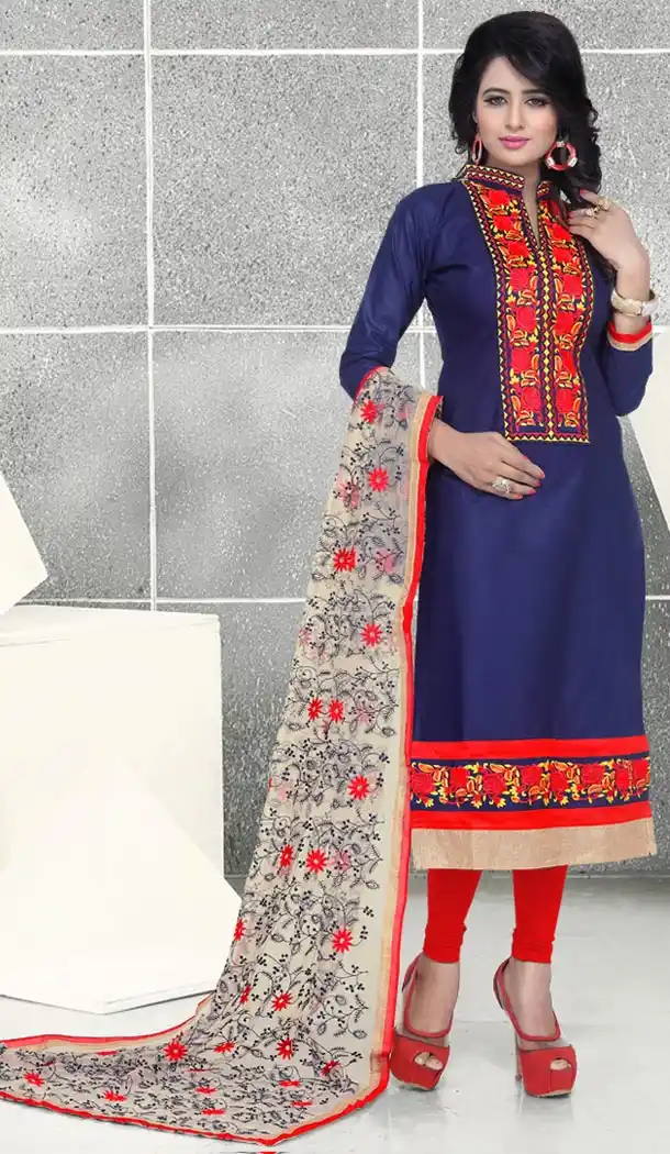 Straight Cut Style Cotton Salwar kameez in Blue Color | FH519478909