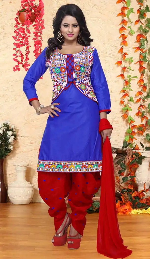 Straight Cut Style Cotton Salwar kameez in Blue Color | FH519478916