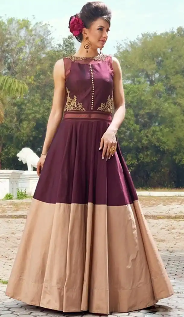 Silk Fabric Party Wear Gowns In Maroon Color | FH519578920