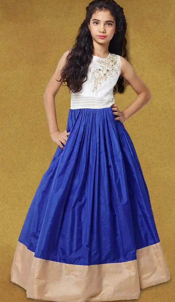 Blue Color Silk A-line Style Party Wear Kids Gown Dress | FH519678927