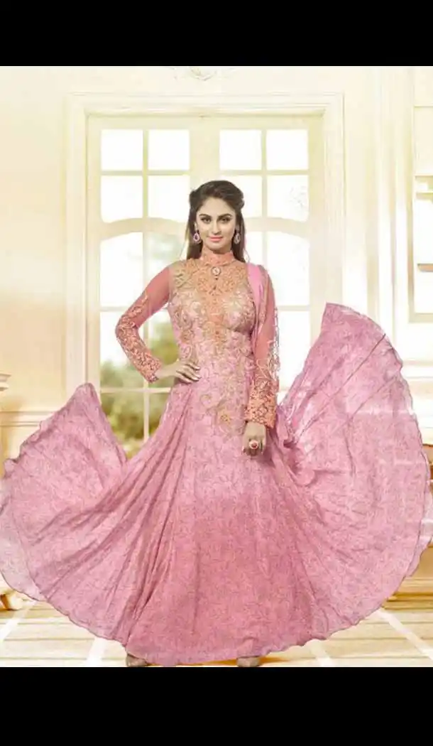 Georgette Fabric Long Anarkali Churidar Suit in Mistyrose Color | FH520178965