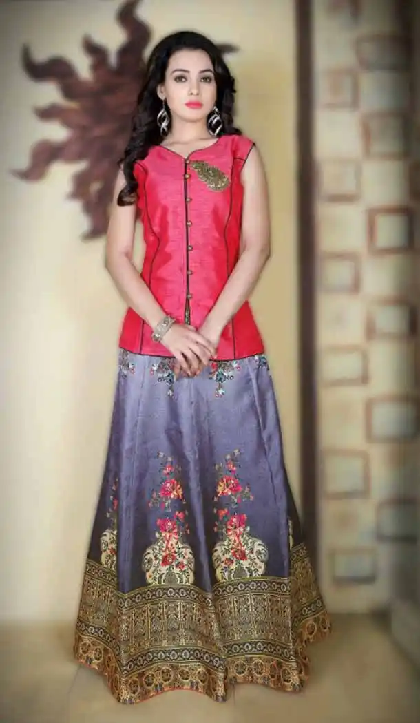 Satin Fabric Party Wear Readymade Lehenga Choli in Slate Grey Color | FH520378988