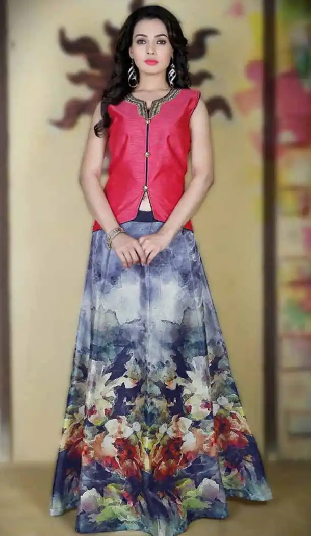 Satin Fabric Party Wear Readymade Lehenga Choli in Navy Blue Color | FH520378991