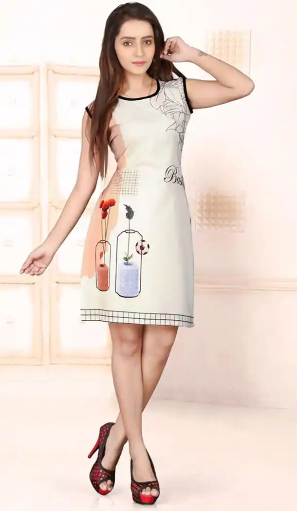 Crepe Silk Fabric Straight Cut Style Readymade Kurtis in Off White Color | FH520478996