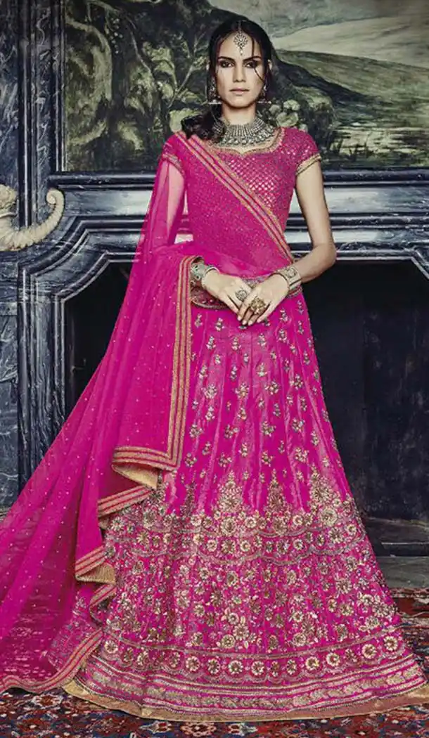 Circular Style Bhagalpuri Silk Fabric Lehenga Choli in Deep Pink Color | FH520779015