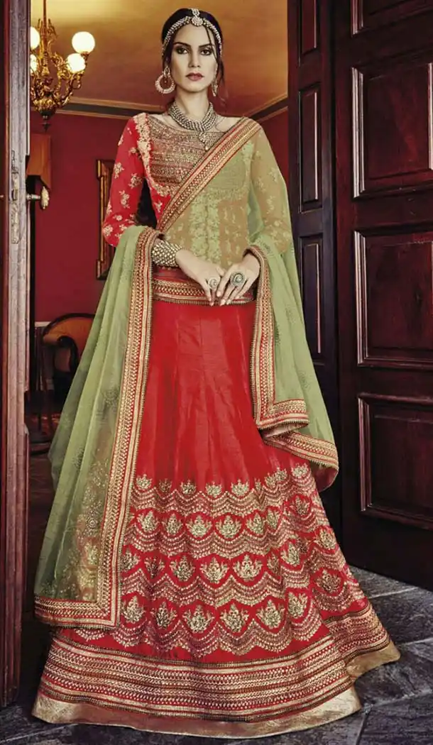 Circular Style Net Fabric Lehenga Choli in Red Color | FH520779017