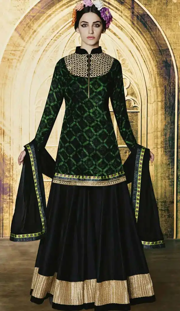Circular Style Bhagalpuri Silk Fabric Lehenga Choli in Green Color | FH520779018