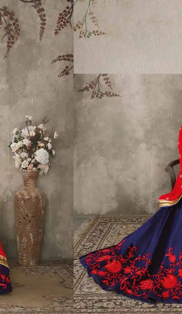 Pure Silk Navy Blue Color Sangeet Mehendi Wear Lehenga Choli | FH521879139