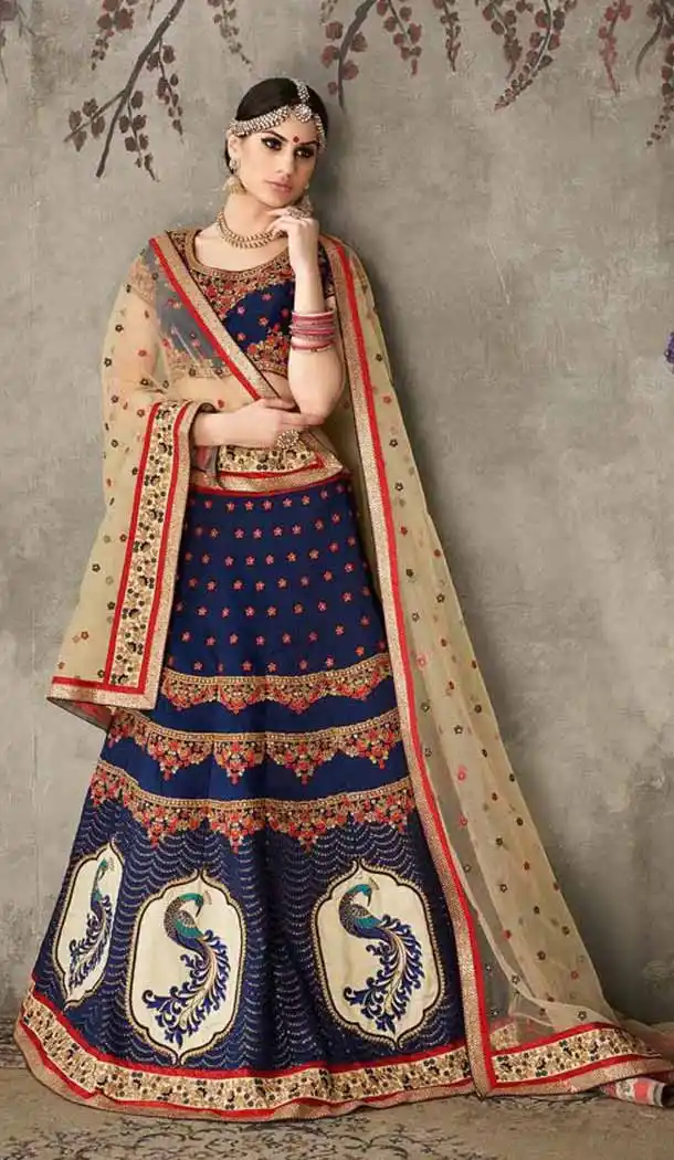 Pure Silk Blue Color Sangeet Mehendi Wear Lehenga Choli | FH521879140