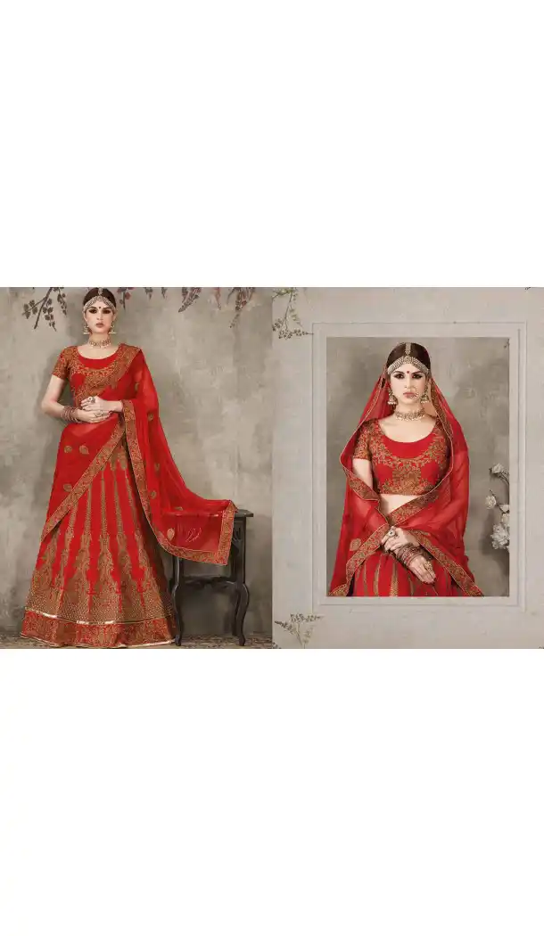 Pure Silk Red Color Sangeet Mehndi Wear Lehenga Choli | FH521879141