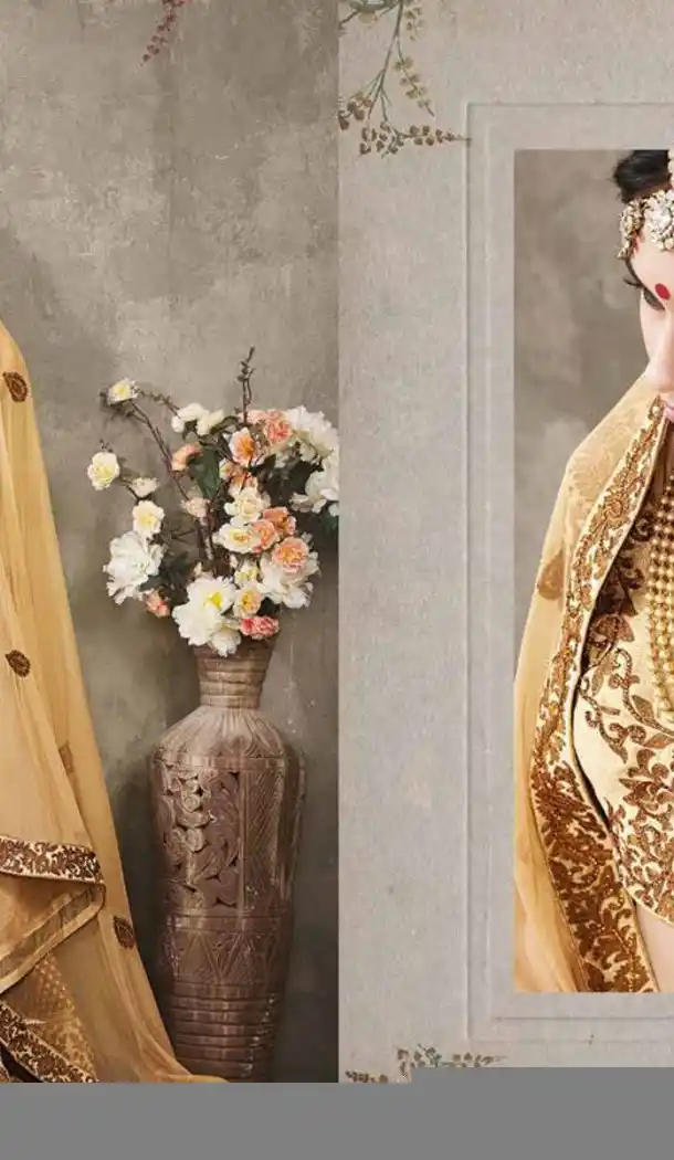 Pure Silk Beige Color Sangeet Mehndi Wear Lehenga Choli | FH521879142