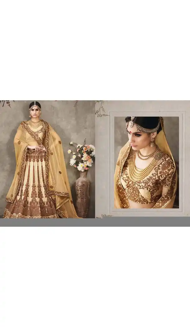 Pure Silk Beige Color Sangeet Mehndi Wear Lehenga Choli | FH521879142