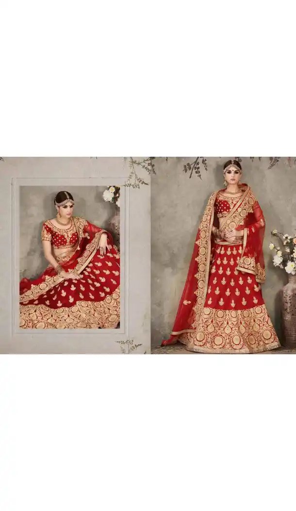 Pure Silk Red Color Sangeet Mehndi Wear Lehenga Choli | FH521879143