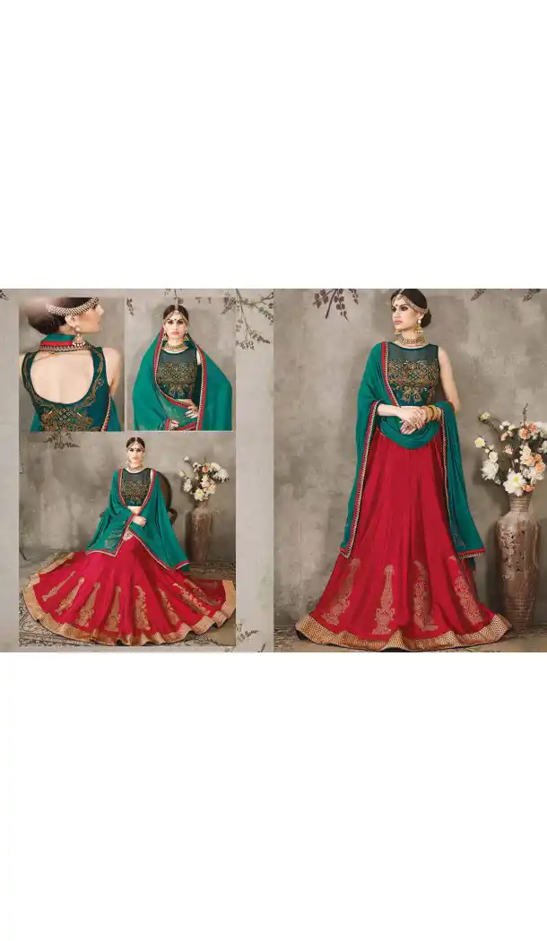 Pure Silk Crimson Color Sangeet Mehndi Wear Lehenga Choli | FH521879145