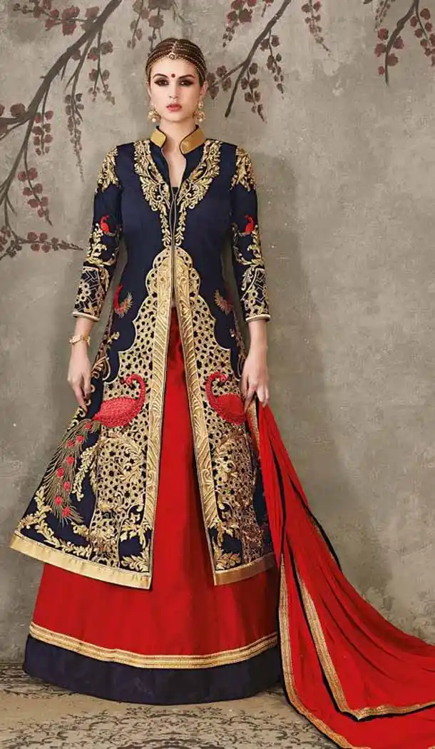 Pure Silk Red Color Sangeet Mehndi Wear Lehenga Choli | FH521879146