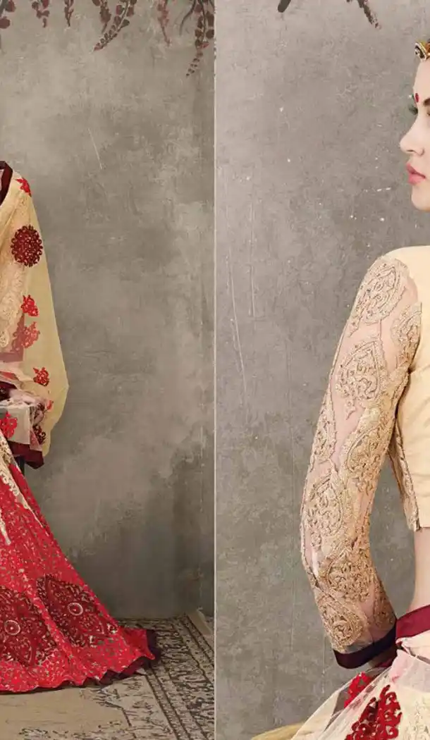 Net Beige Color Sangeet Mehndi Wear Lehenga Choli | FH521879147