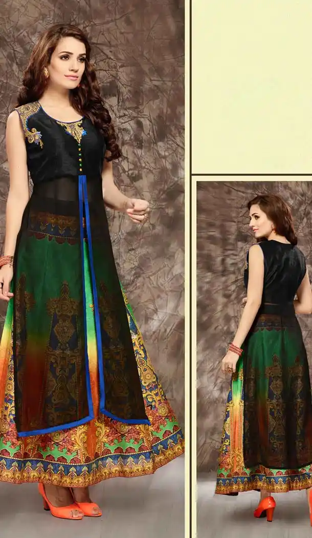 Silk Lehenga Style Readymade Party Wear Dress in Black Color | FH523079255