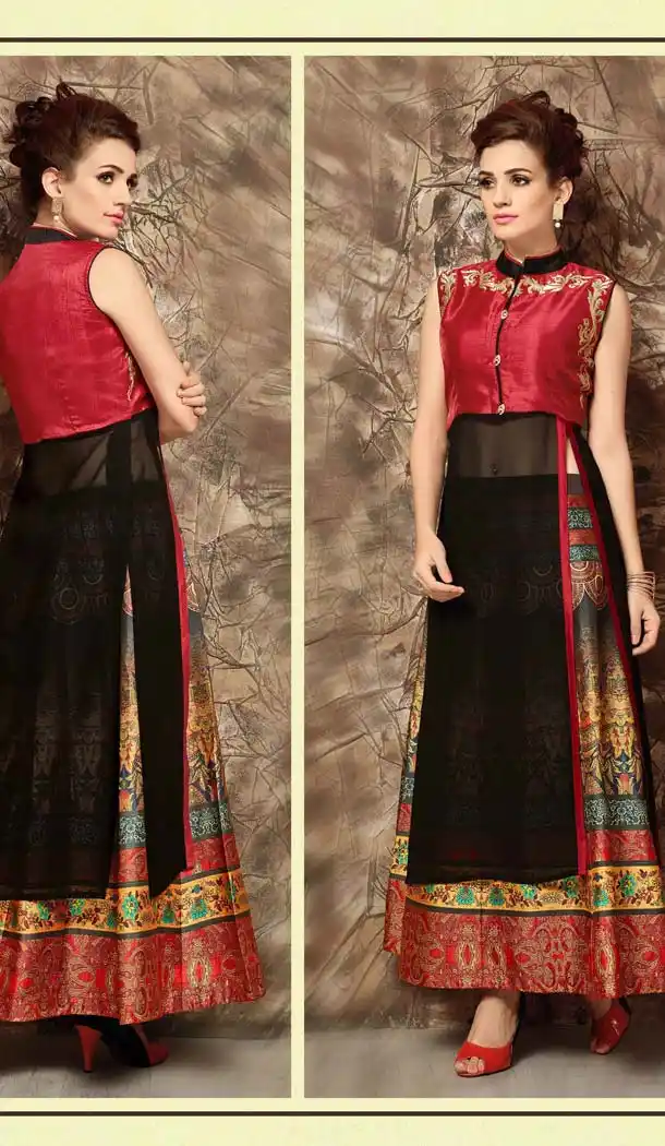 Silk Lehenga Style Readymade Party Wear Dress in Red Color | FH523079259