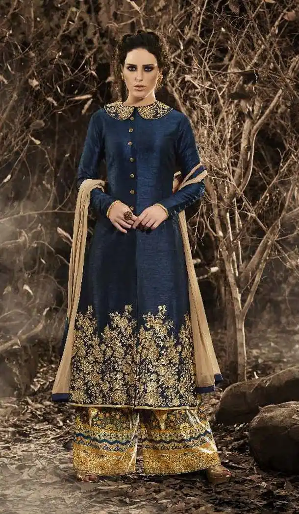 Navy Blue Color Embroidery Work Achkan Style Salwar kameez | FH523479288
