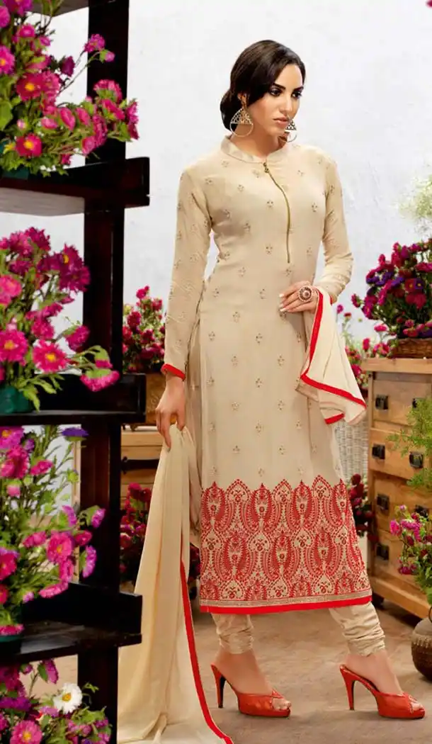 Georgette Fabric Evening Wear Straight Cut Dresses in Beige Color | FH523579299