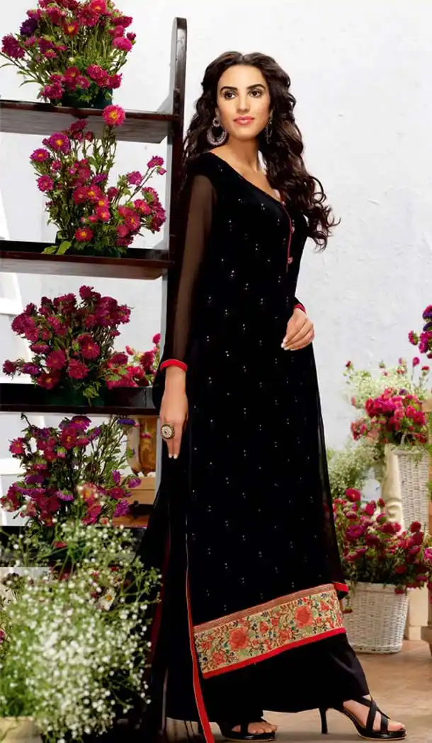 Georgette Fabric Evening Wear Straight Cut Dresses in Black Color | FH523579300