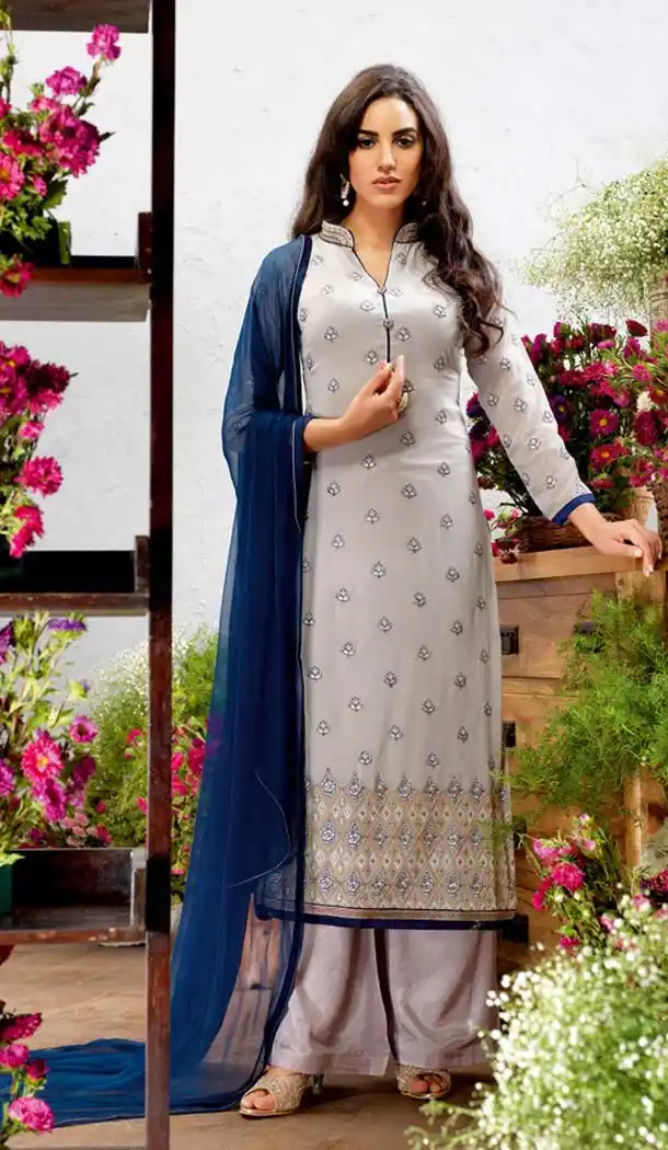 Georgette Fabric Evening Wear Straight Cut Dresses in Slate Grey Color | FH523579303