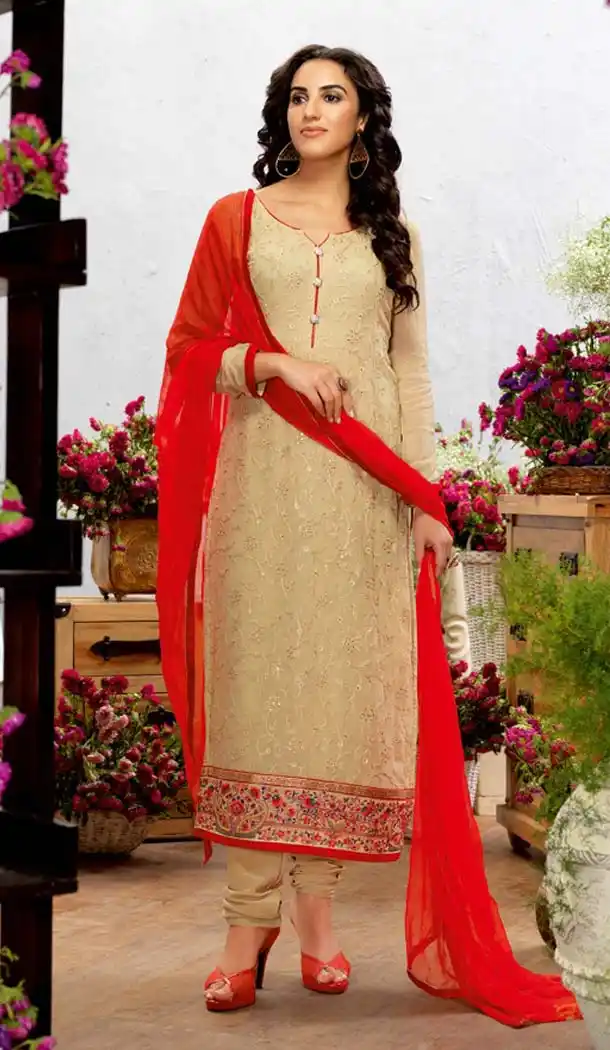 Georgette Fabric Evening Wear Straight Cut Dresses in Beige Color | FH523579304