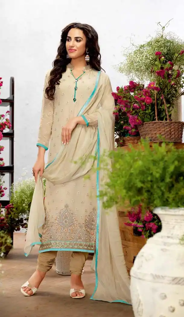 Georgette Fabric Evening Wear Straight Cut Dresses in Beige Color | FH523579307