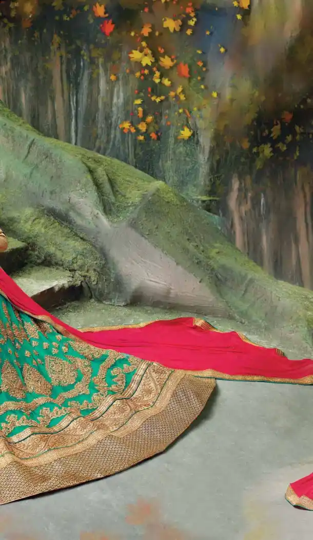 Emerald Color Net Embroidered Traditional Wear Lehenga Choli | FH523879328