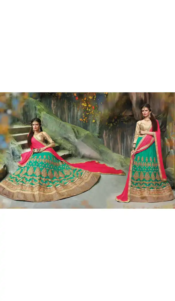 Emerald Color Net Embroidered Traditional Wear Lehenga Choli | FH523879328