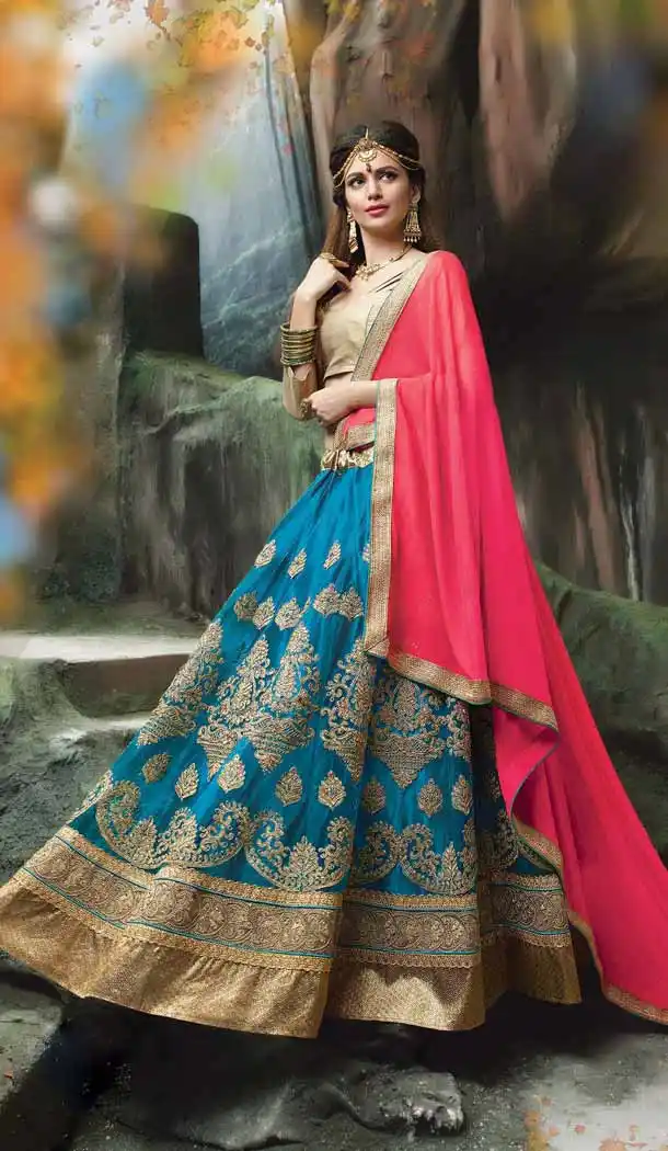 Sky Blue Color Net Embroidered Traditional Wear Lehenga Choli | FH523879330