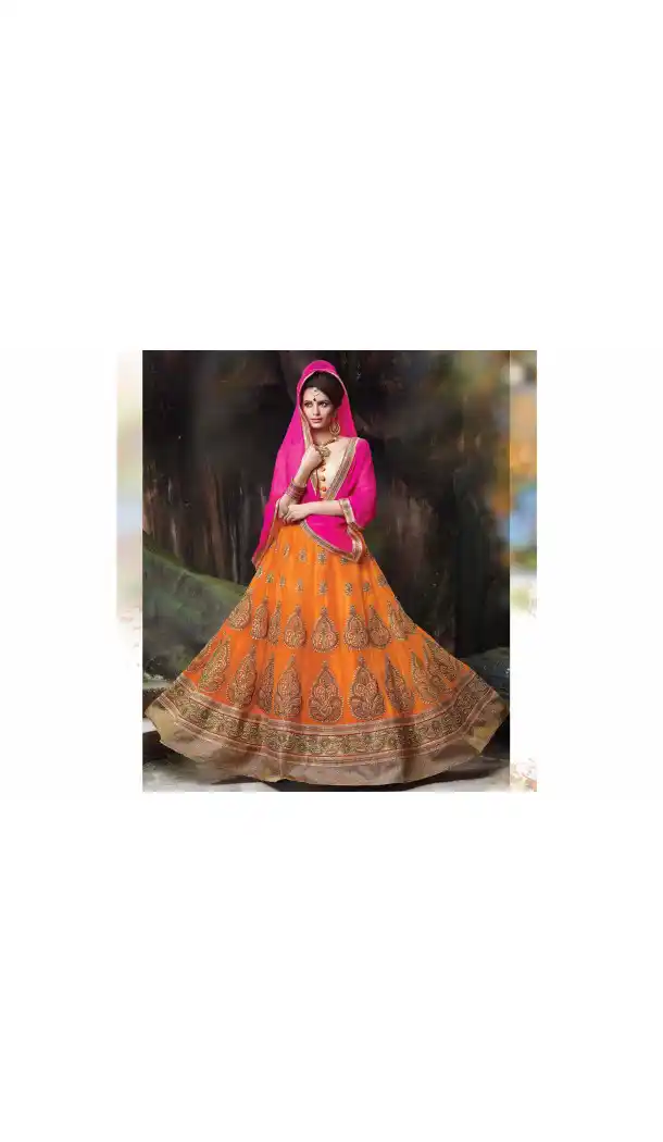 Orange Color Net Embroidered Traditional Wear Lehenga Choli | FH523879333