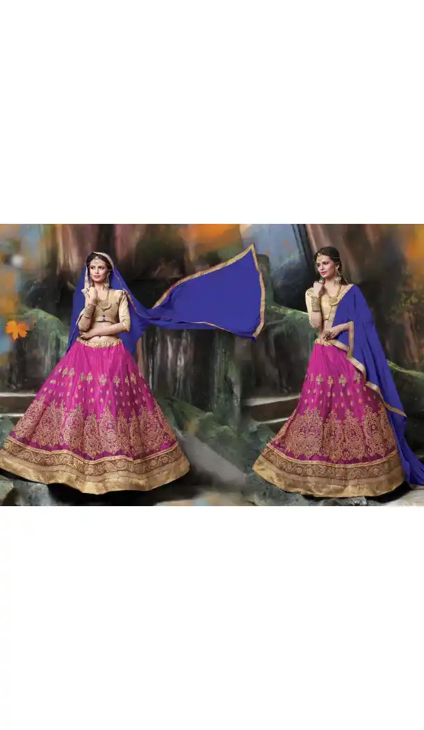 Fuchsia Color Net Embroidered Traditional Wear Lehenga Choli | FH523879335