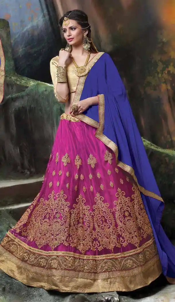 Fuchsia Color Net Embroidered Traditional Wear Lehenga Choli | FH523879335