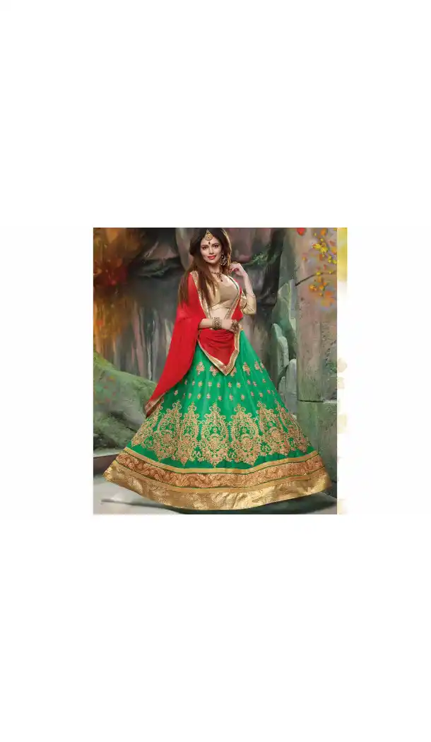Chrome Green Color Net Embroidered Traditional Wear Lehenga Choli | FH523879337
