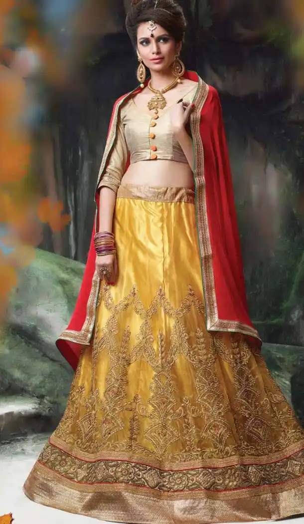 Butter Scotch Color Net Embroidered Traditional Wear Lehenga Choli | FH523879339