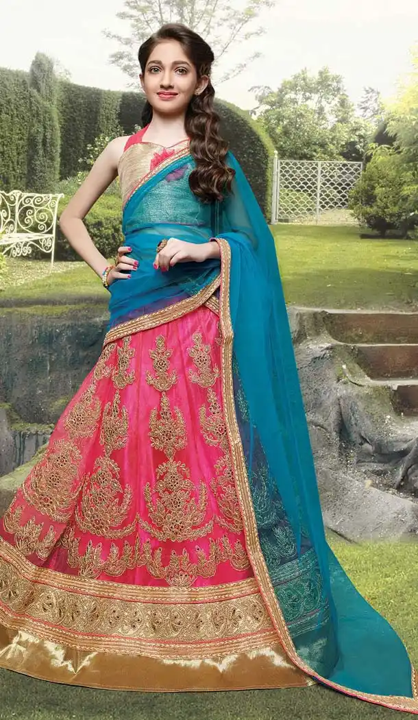 Deep Pink Color Net Kids Girl's Lehenga Cholis | FH523979344