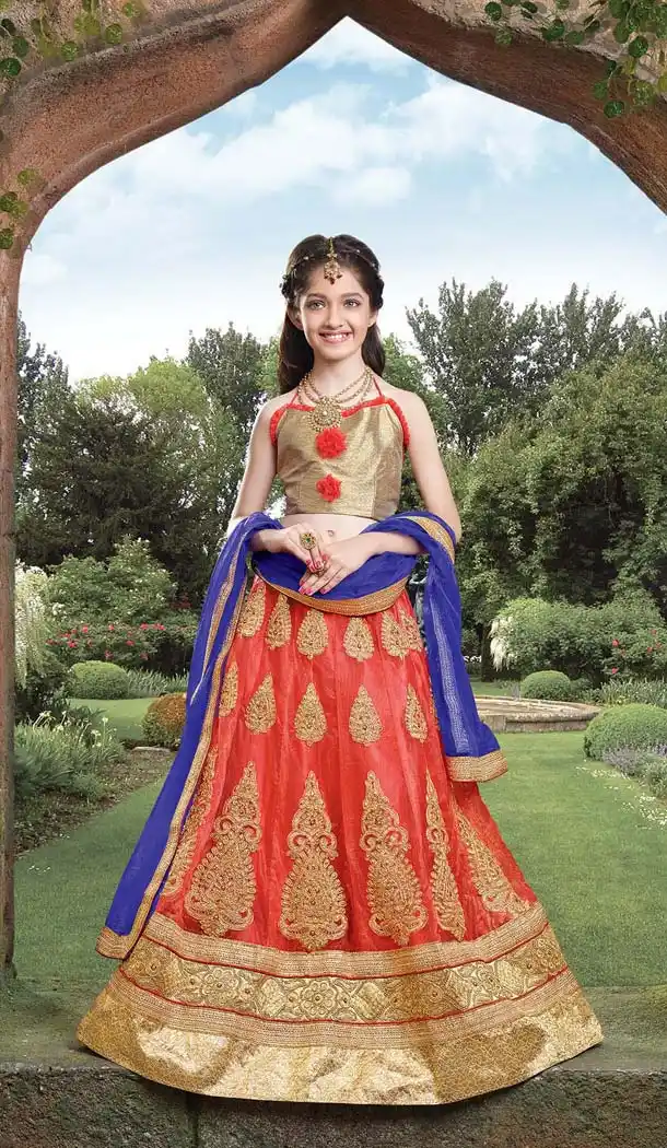 Orange Color Net Kids Girl's Lehenga Cholis | FH523979349