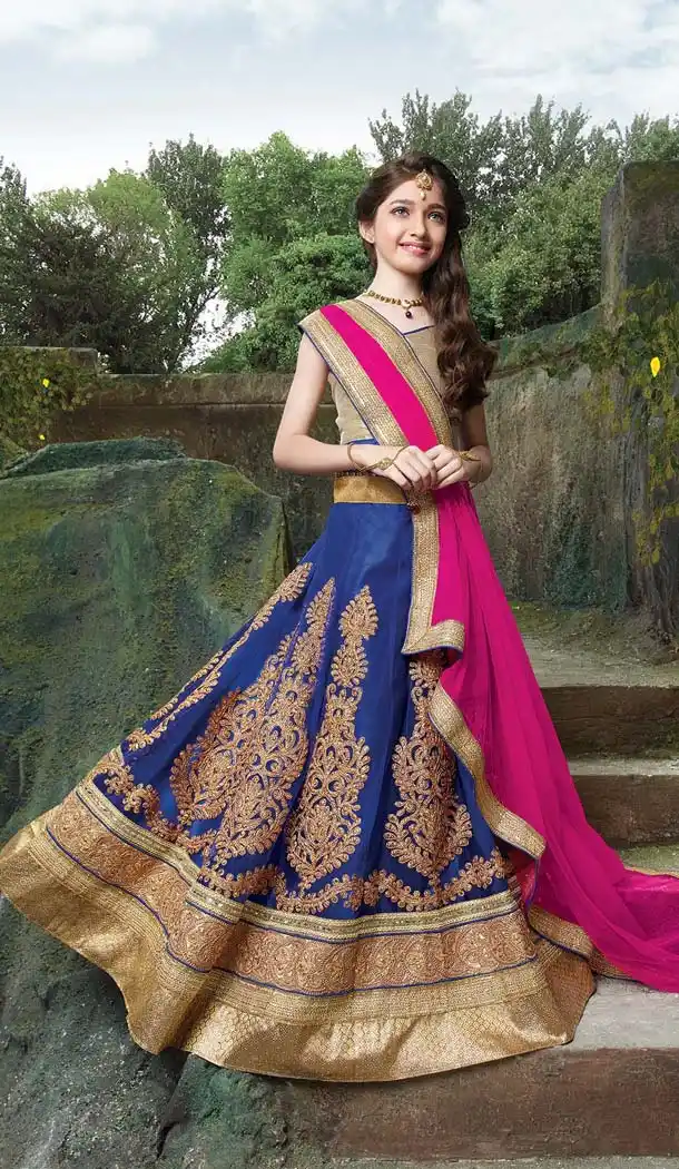 Navy Blue Color Net Kids Girl's Lehenga Cholis | FH523979350