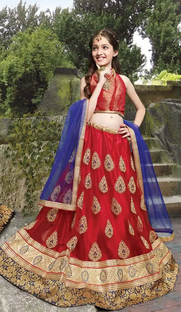 Red Color Net Kids Girl's Lehenga Cholis | FH523979351