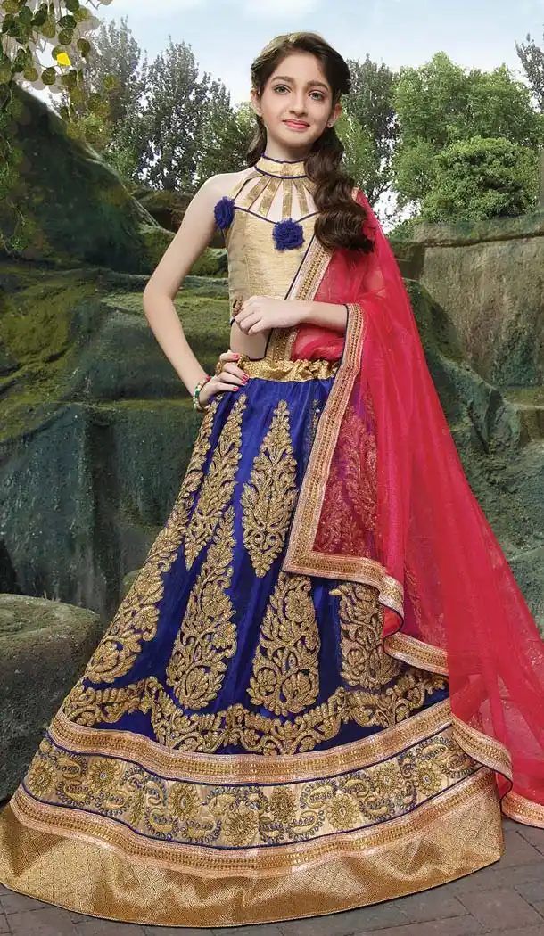 Deep Blue Color Net Kids Girl's Lehenga Cholis | FH523979353