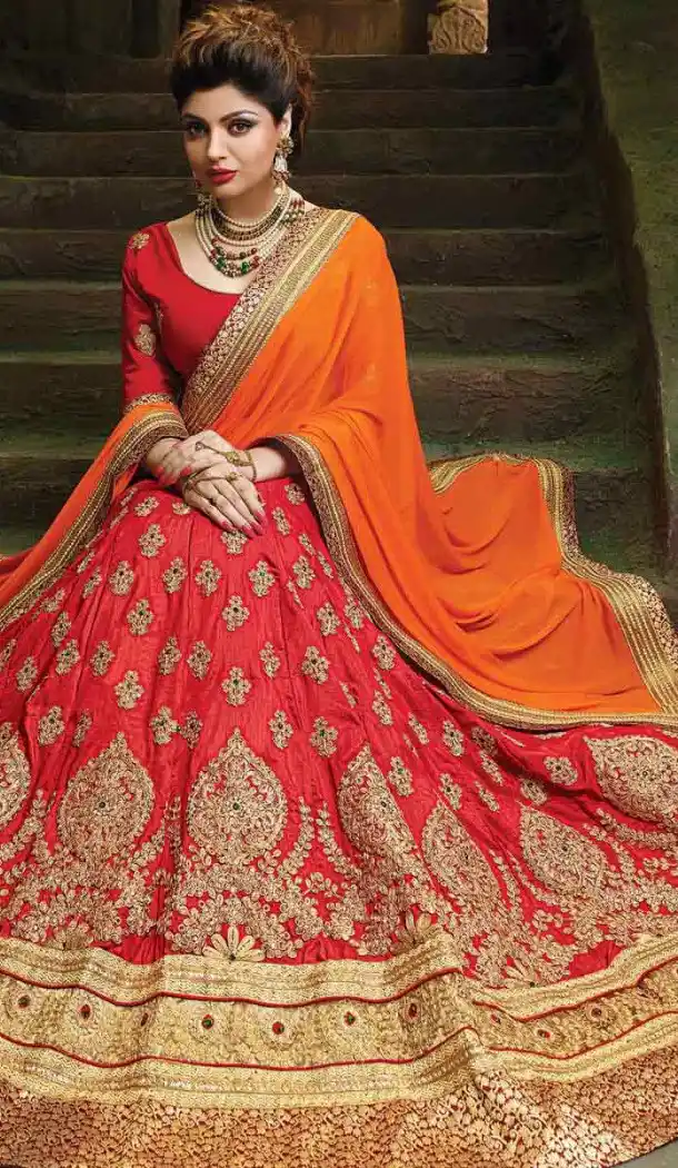 Crimson Color Silk A Line Style Traditional Lehenga Choli | FH524079354