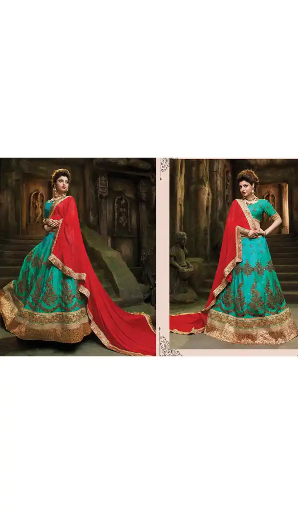 Turquoise Color Silk A Line Style Traditional Lehenga Choli | FH524079355
