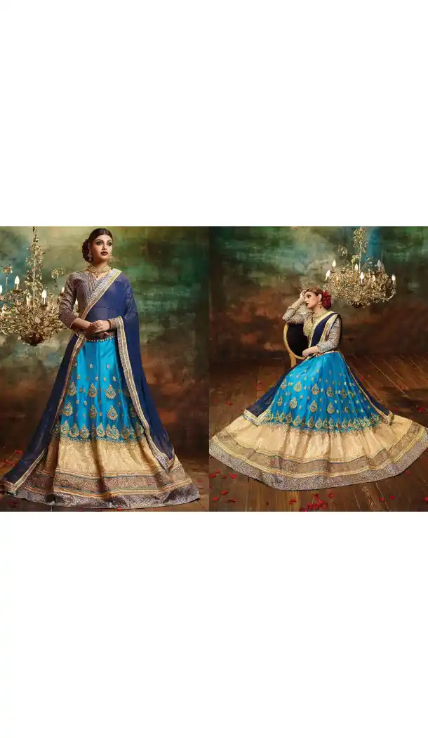 Sky Blue Color Net Circular Style Crystals Stones Traditional Lehenga Choli FH524279374