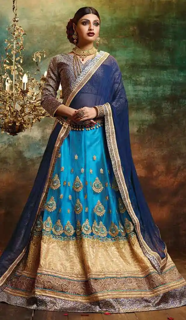 Sky Blue Color Net Circular Style Crystals Stones Traditional Lehenga Choli FH524279374